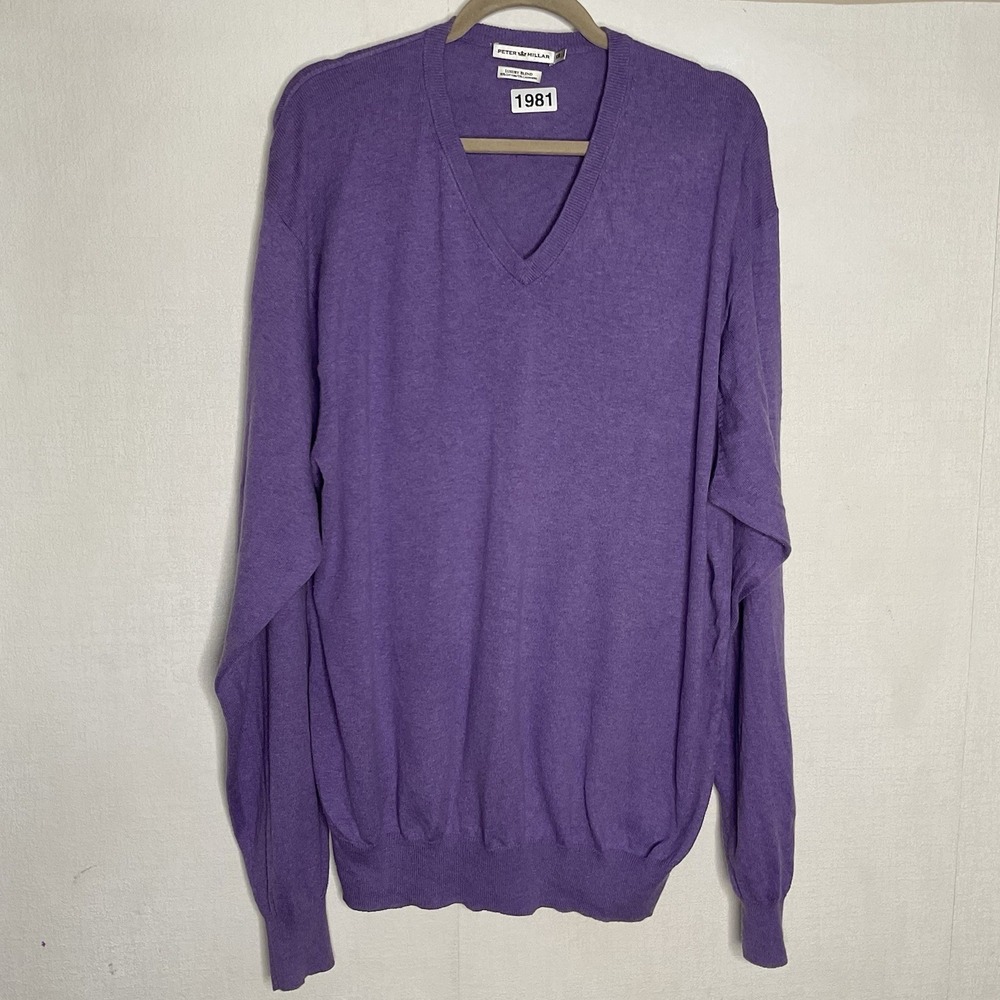 Peter Millar Knit Sweater Mens Sz 2XL Purple Cotton Cashmere V Neck Pullover